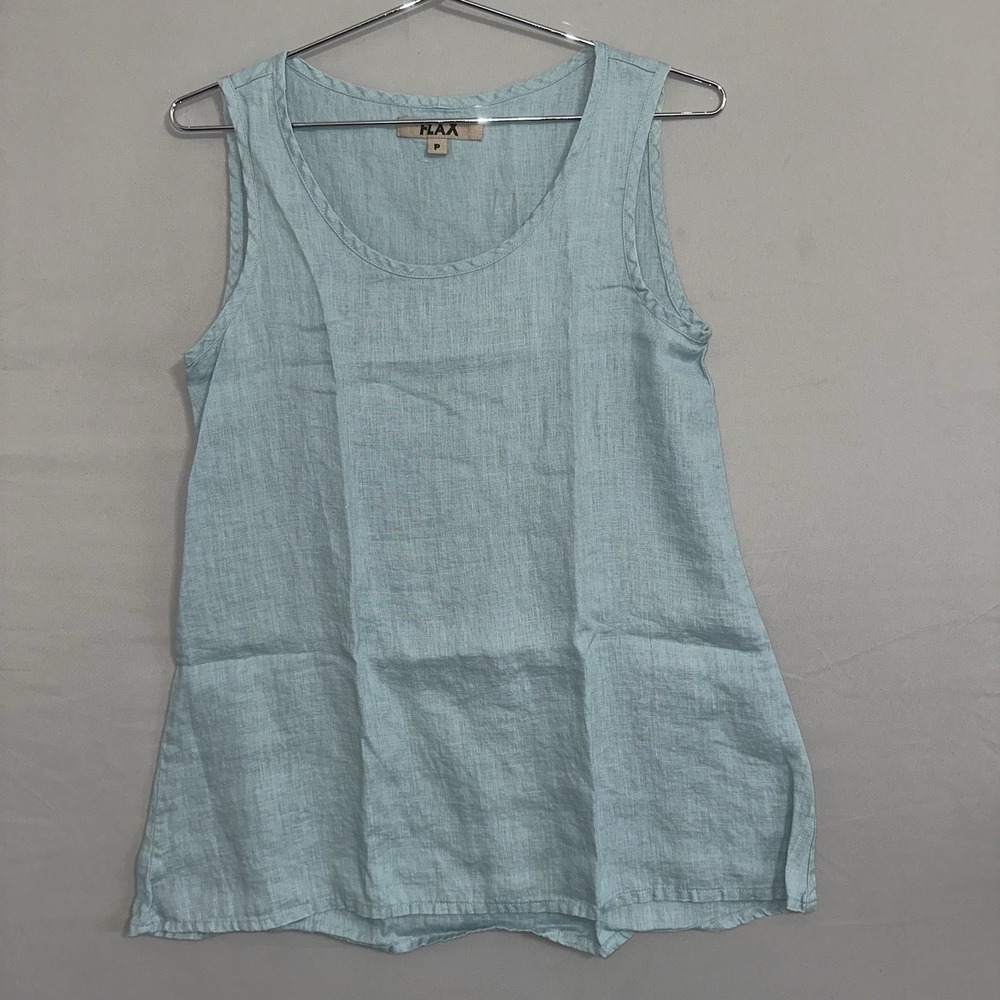 Flax Linen Sleeveless Tank Top Blue Coastal Beach Minimal Women's Size 4-6 P/S